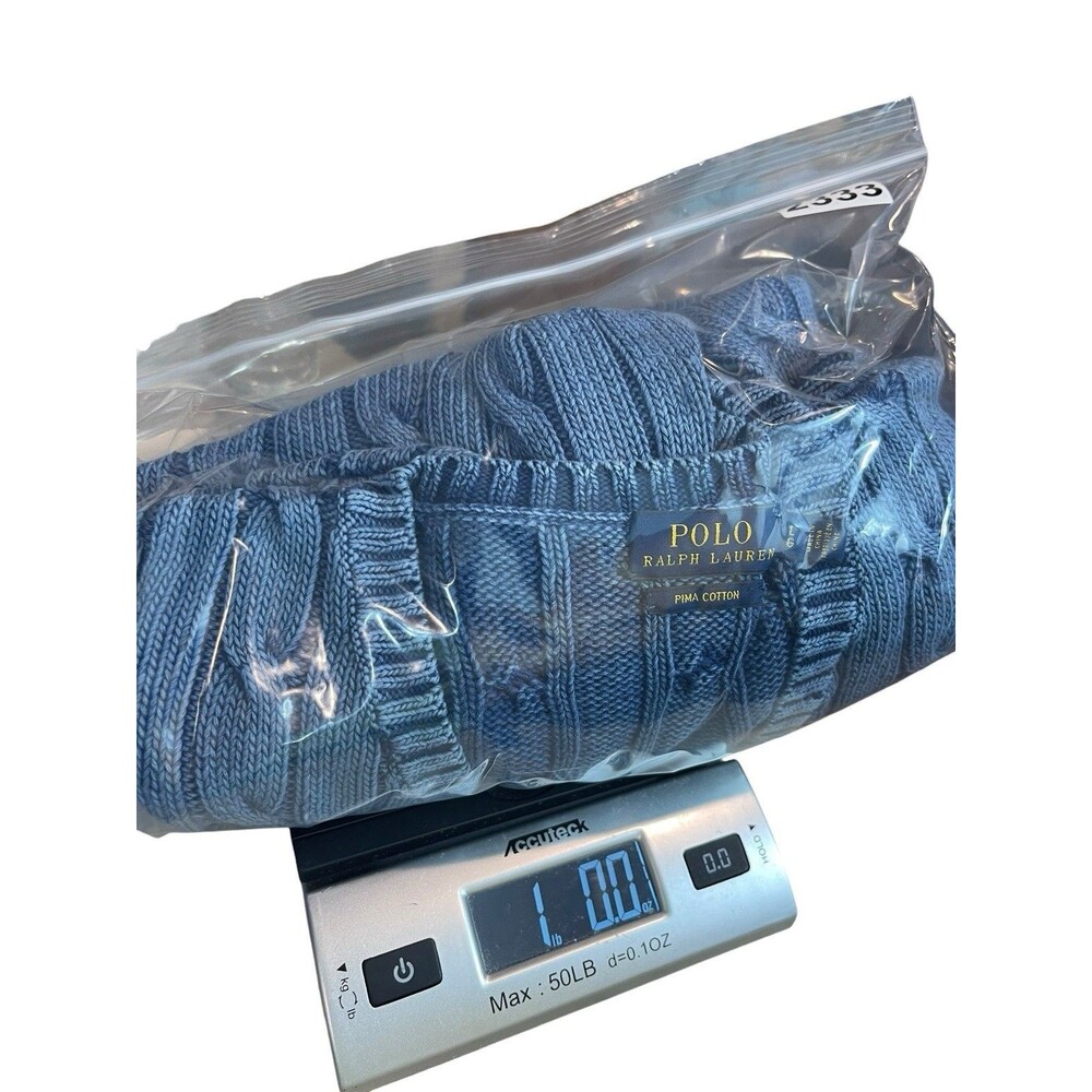 Polo Ralph Lauren Women’s Sweater L Distressed Blue Cable Knit V-Neck Preppy - Picture 8 of 11